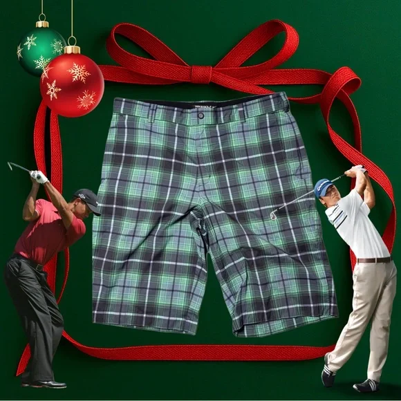 NEW Nike Golf Men's DRI-FIT Plaid Shorts - Green and Black - Picture 7 of 7